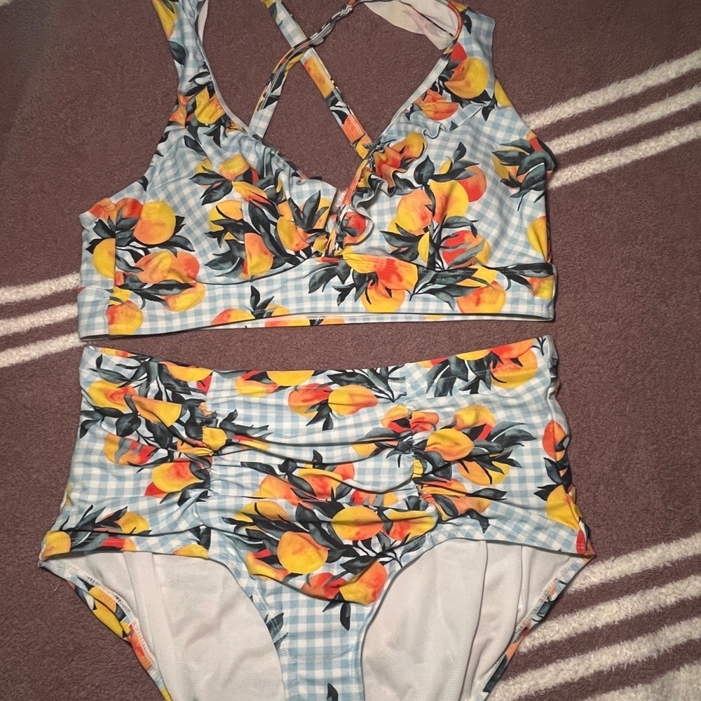 Torrid Orange and Blue One Piece Swimsuit with Citrus Floral Design